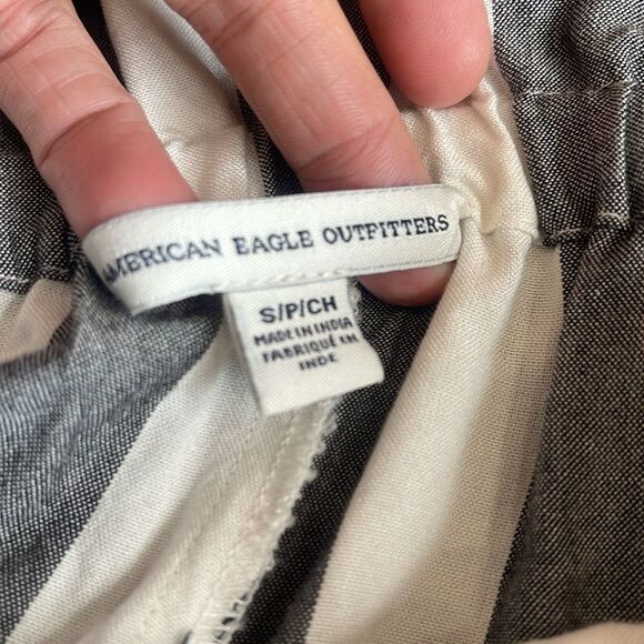 American Eagle Wide Leg Pants Paper Bag Waist Striped with Pockets Size Small - Picture 5 of 15